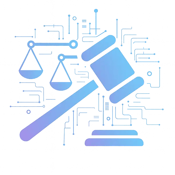 Olanur AI legal technology: scales of justice and gavel representing AI-powered lawyer matching