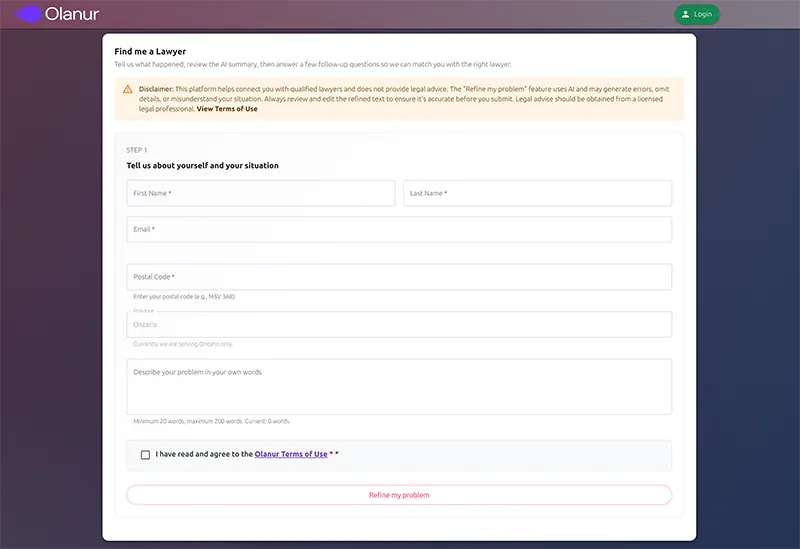 How Olanur Works: Find the Right Lawyer in Canada with AI in Minutes (Step-by-Step Guide)